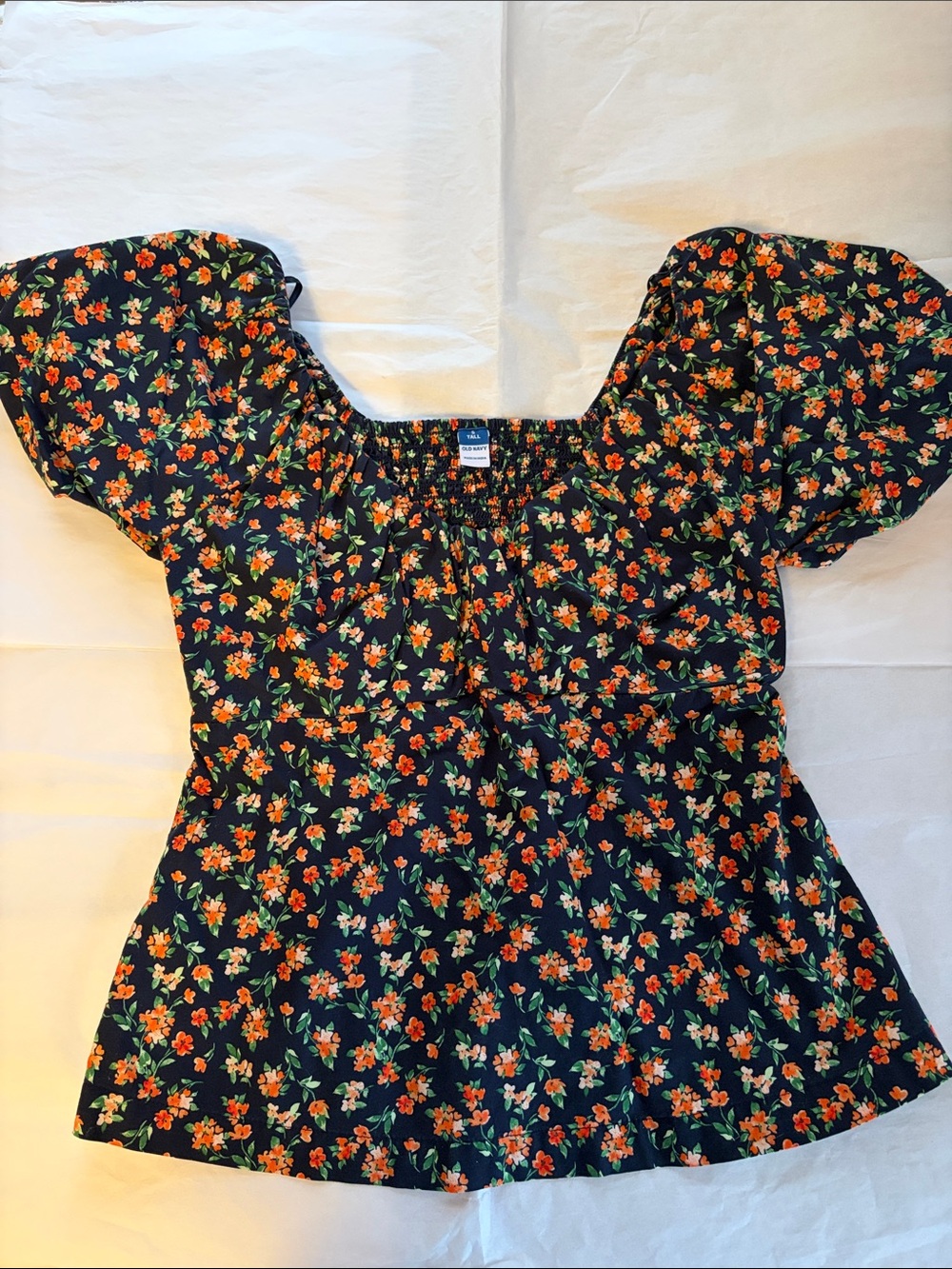 Old Navy Puff-Sleeve Smocked Square Neck Floral Top Small Tall